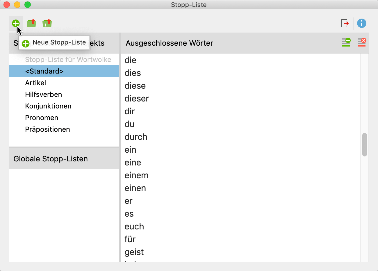 Icon, um eine neue Stopp-Liste für ein Projekt zu ergänzen Icon, um eine neue Stopp-Liste für ein Projekt zu ergänzen