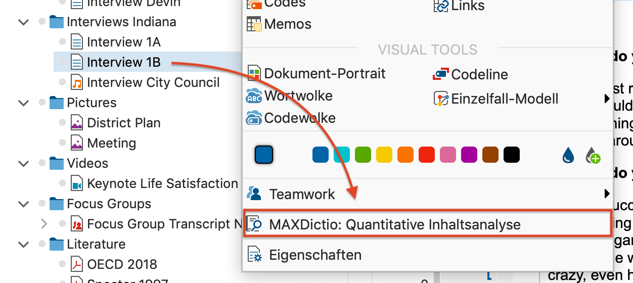 Auszählung der Kategorienhäufigkeiten über das Kontextmenü in der „Liste der Dokumente“ aufrufen Auszählung der Kategorienhäufigkeiten über das Kontextmenü in der „Liste der Dokumente“ aufrufen