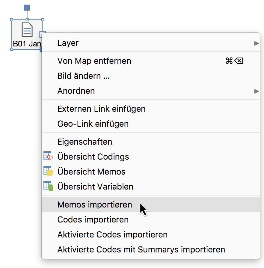 Kontextmenü für ein Dokument-Symbol auf der Map Kontextmenü für ein Dokument-Symbol auf der Map