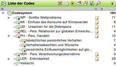 MAXQDA Liste der Codes