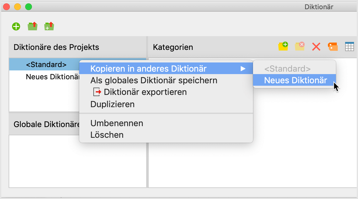 Suchausdrücke eines Diktionärs in ein anderes Diktionär kopieren Suchausdrücke eines Diktionärs in ein anderes Diktionär kopieren