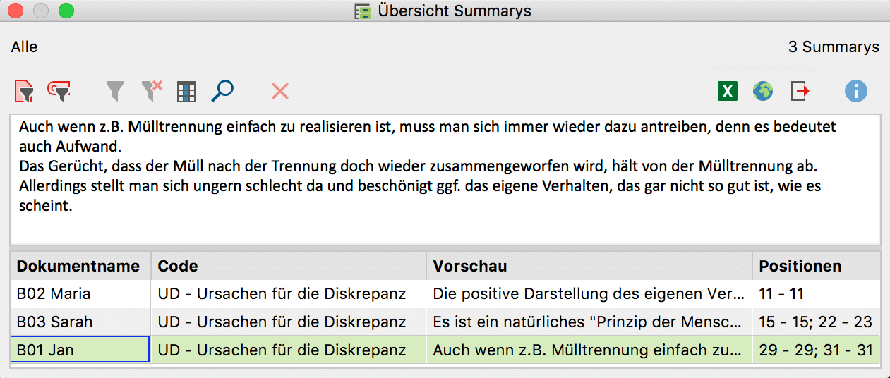 Übersicht Summarys Übersicht Summarys