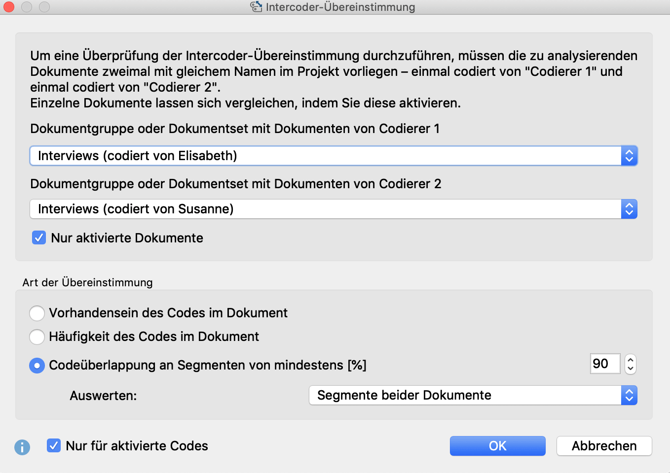 Optionen für die Prüfung der Intercoder-Übereinstimmung Optionen für die Prüfung der Intercoder-Übereinstimmung