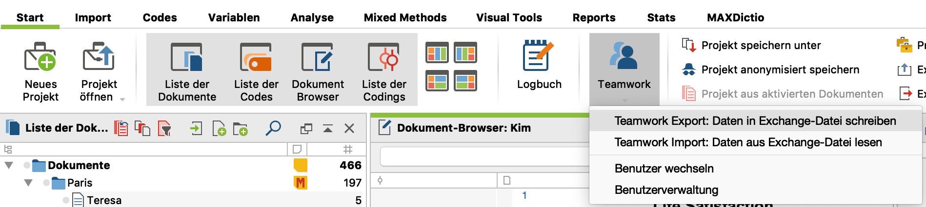 Teamwork Export starten Teamwork Export starten