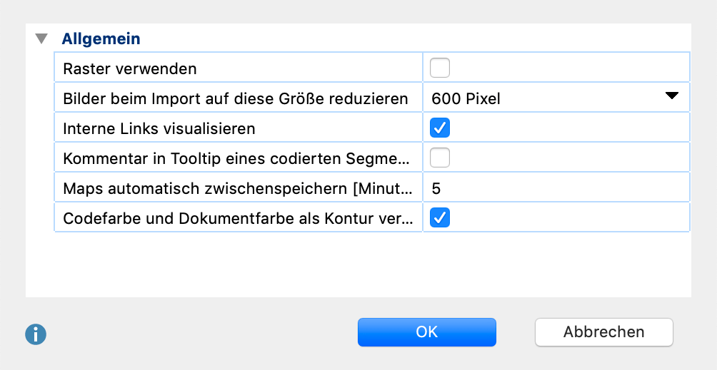 Optionsfenster in MAXMaps Optionsfenster in MAXMaps