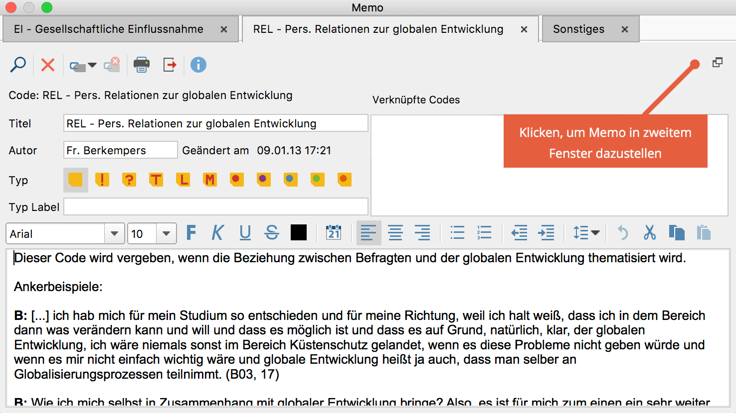 Mehrere geöffnete Memos in Tab-Darstellung Mehrere geöffnete Memos in Tab-Darstellung