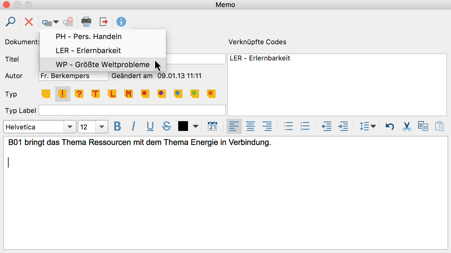 Code mit einem Memo verknüpfen Code mit einem Memo verknüpfen