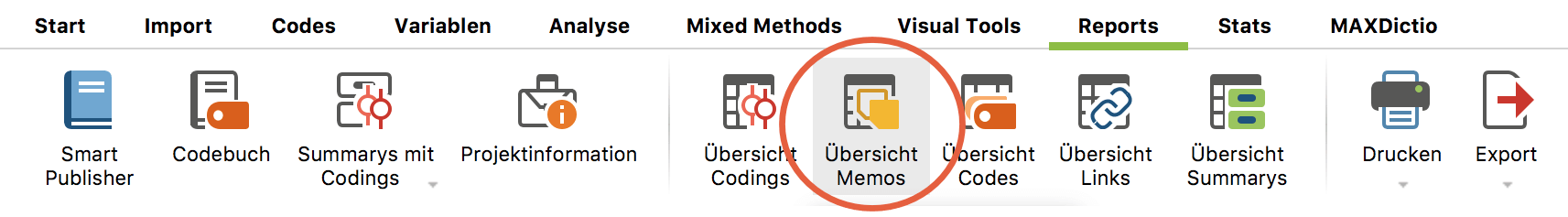 Übersicht Memos auf dem Tab „Reports“ öffnen
Übersicht Memos auf dem Tab „Reports“ öffnen