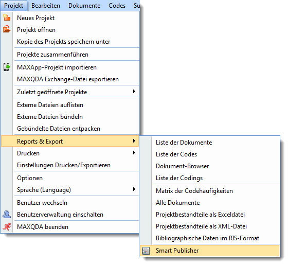 Smart Publisher - Menüfenster