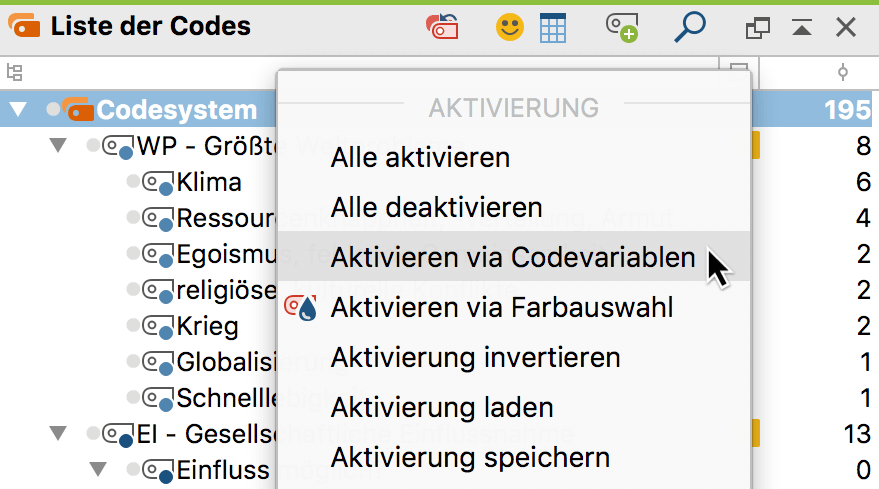 „Logische Aktivierung“ für die Codes aufrufen „Logische Aktivierung“ für die Codes aufrufen