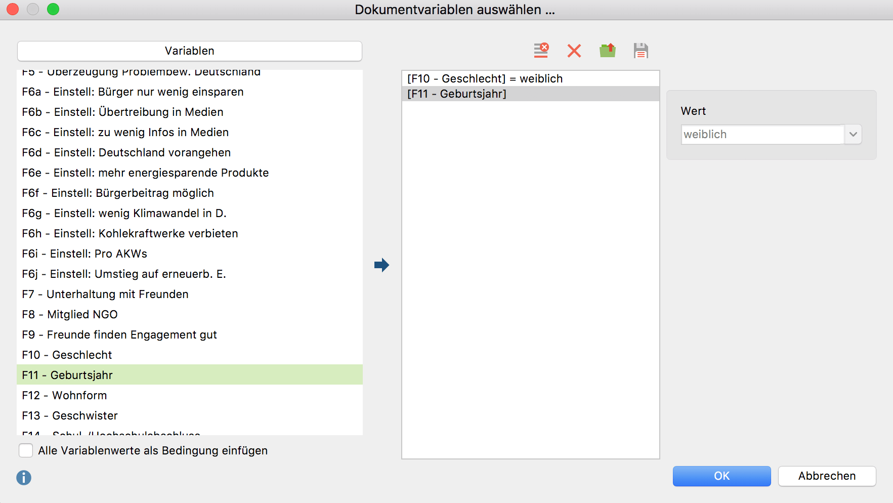 Dokumentvariablen für das Joint Display „Statistik für qualitative Gruppen“ auswählen Dokumentvariablen für das Joint Display „Statistik für qualitative Gruppen“ auswählen grey-border