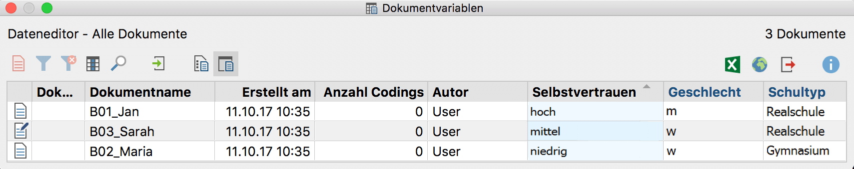 Datenmatrix mit neuer kategorialer Variable „Selbstvertrauen“ Datenmatrix mit neuer kategorialer Variable „Selbstvertrauen“