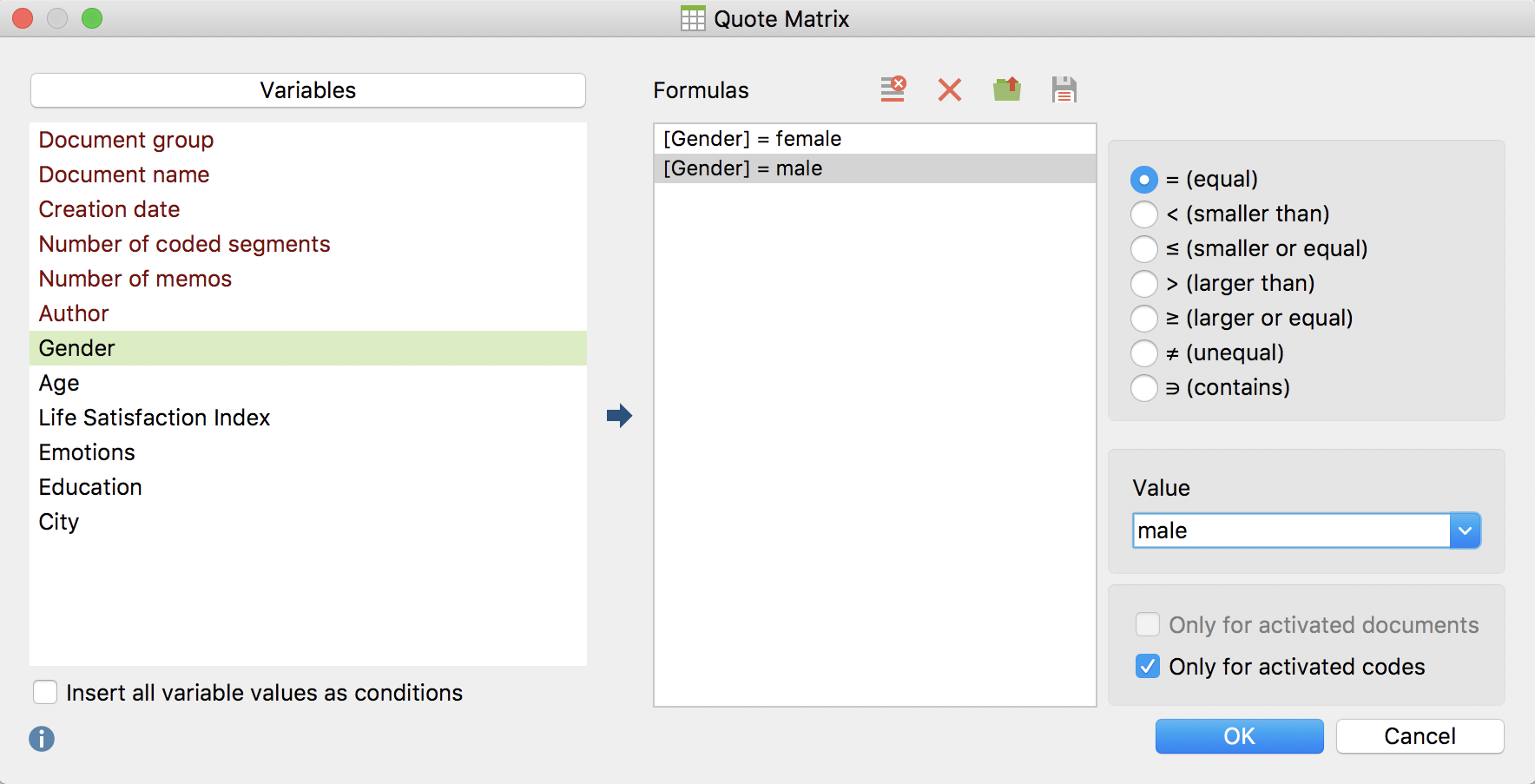 Defining columns for the Quote Matrix Defining columns for the Quote Matrix