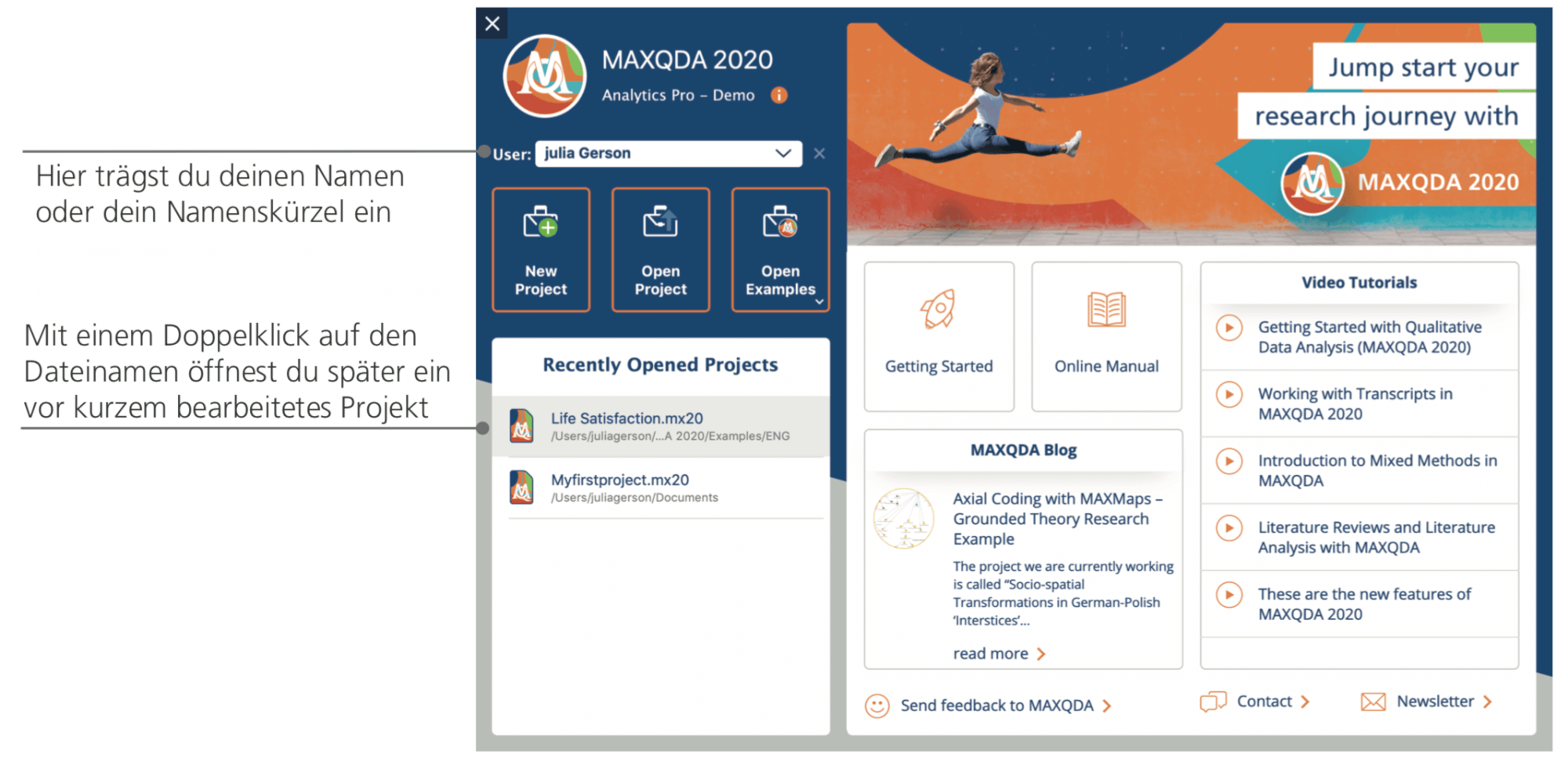 MAXQDA Start-Dialog