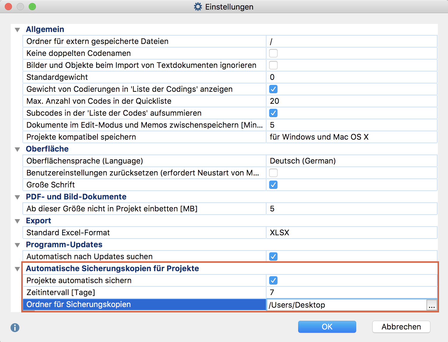 Einstellungen für die automatische Sicherung von Projekten festlegen Einstellungen für die automatische Sicherung von Projekten festlegen