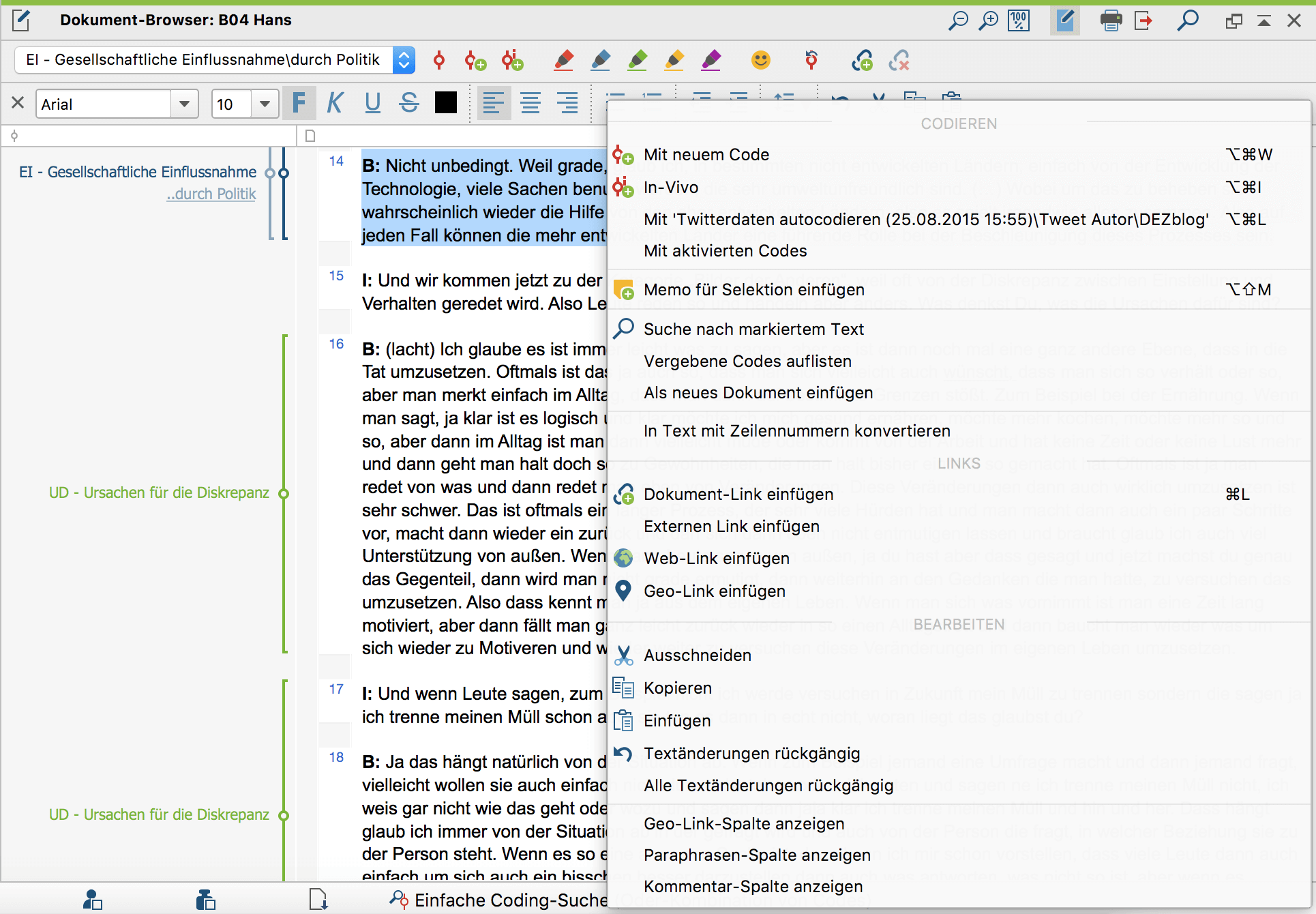 Kontextmenü im Dokument-Browser Kontextmenü im Dokument-Browser