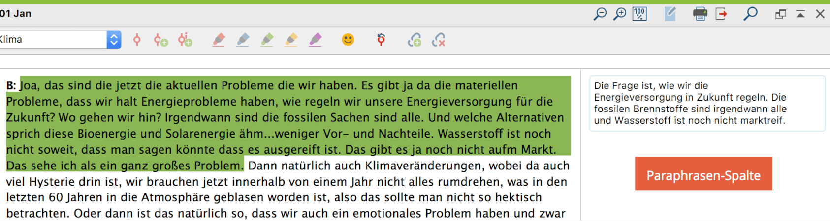 Anzeige von Paraphrasen in der „Paraphrasen-Spalte“ Anzeige von Paraphrasen in der „Paraphrasen-Spalte“