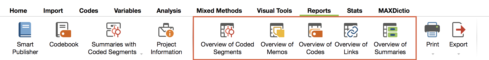 Overview in the 'Reports' tab Overview in the 'Reports' tab
