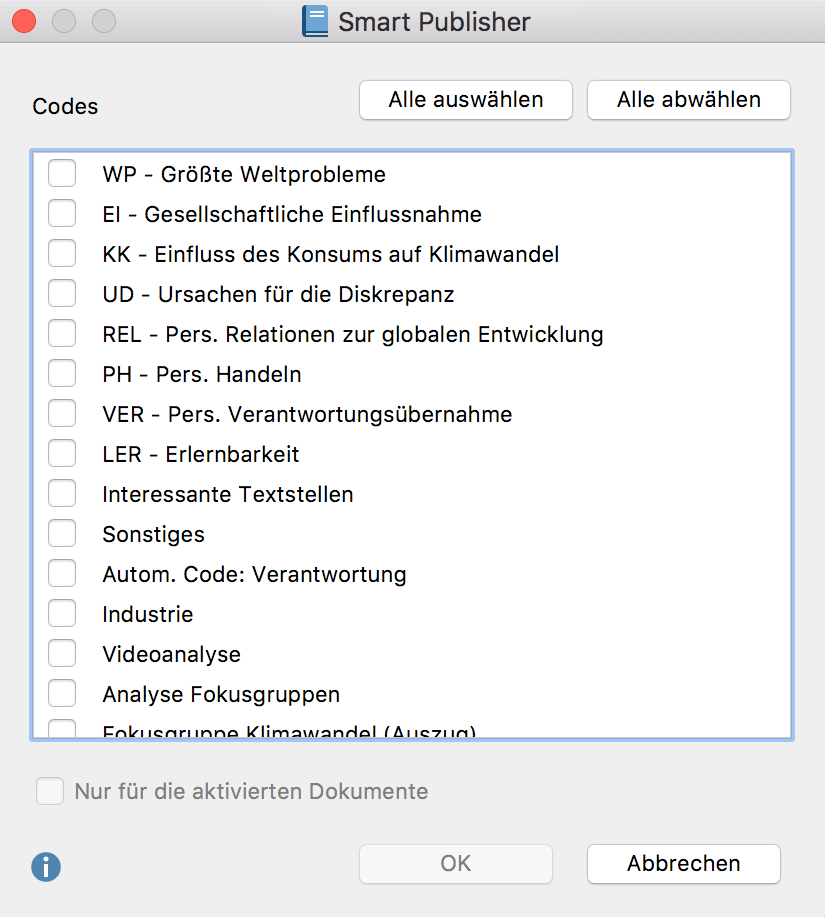 Auswahl eines Obercodes für den Smart Publisher Auswahl eines Obercodes für den Smart Publisher