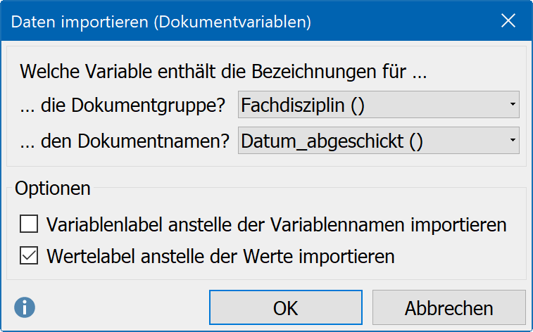 Optionen beim Import einer SPSS-Datendatei Optionen beim Import einer SPSS-Datendatei