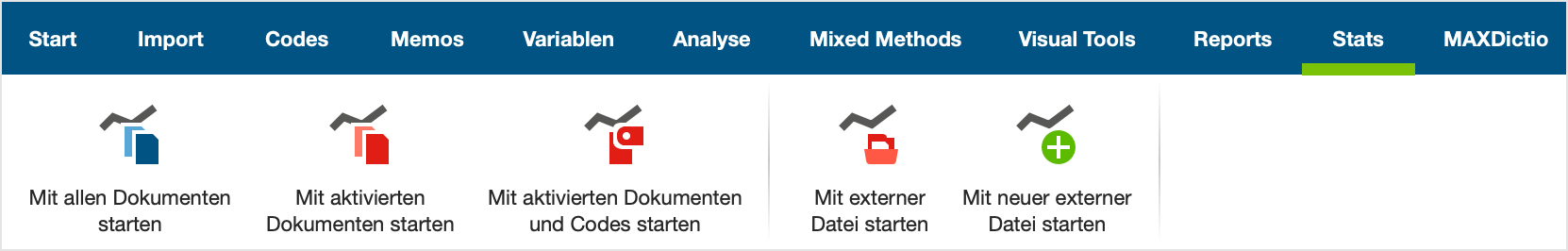 MAXQDA Stats über das Menüband von MAXQDA starten MAXQDA Stats über das Menüband von MAXQDA starten