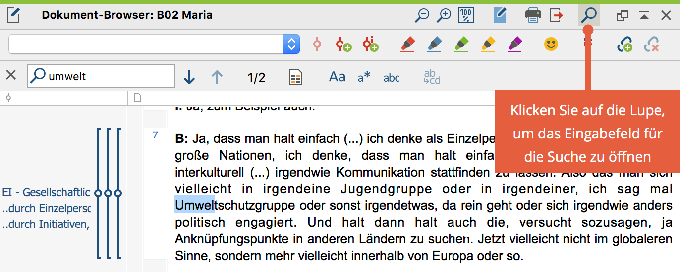 Textsuche im „Dokument-Browser“ Textsuche im „Dokument-Browser“