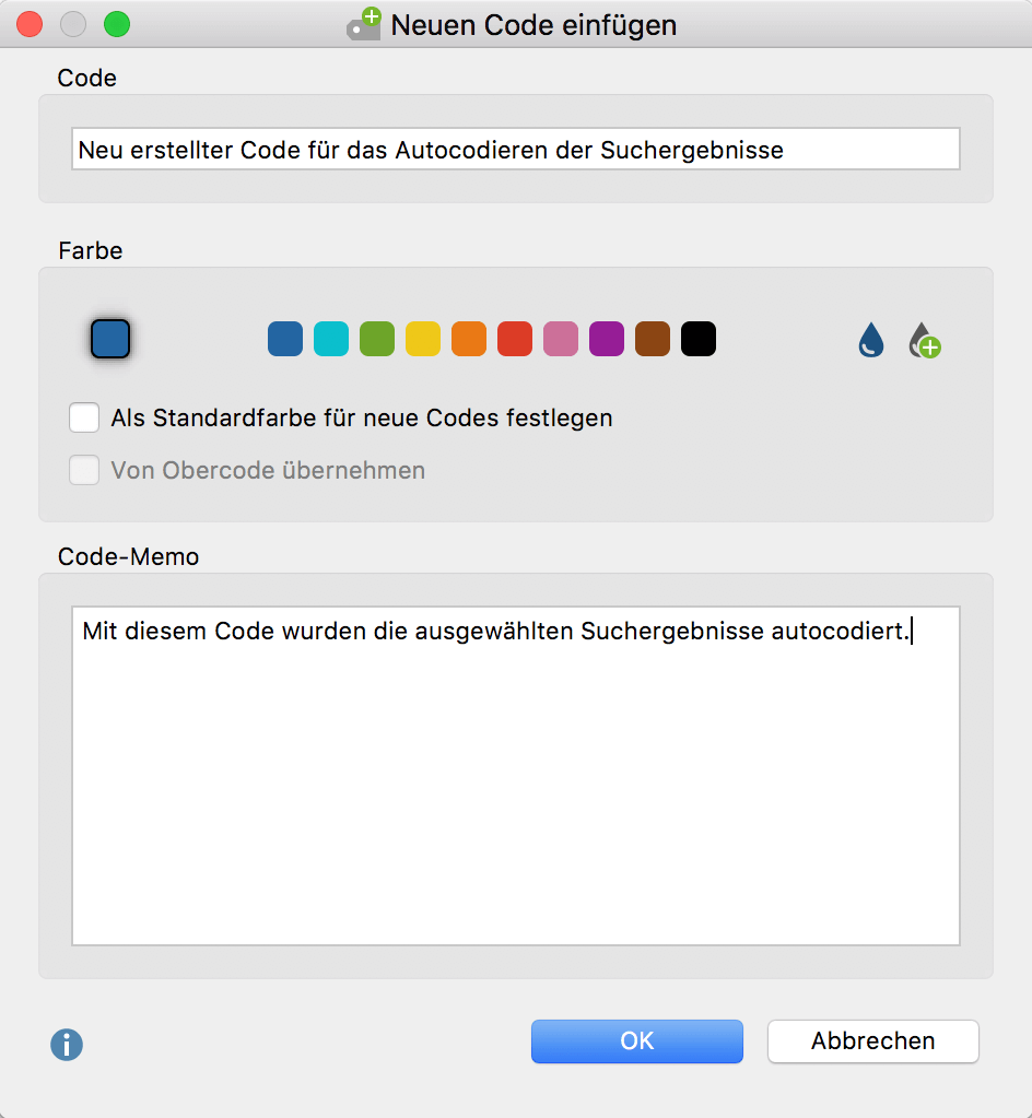 Neuen Code für das Autocodieren der Suchergebnisse definieren Neuen Code für das Autocodieren der Suchergebnisse definieren