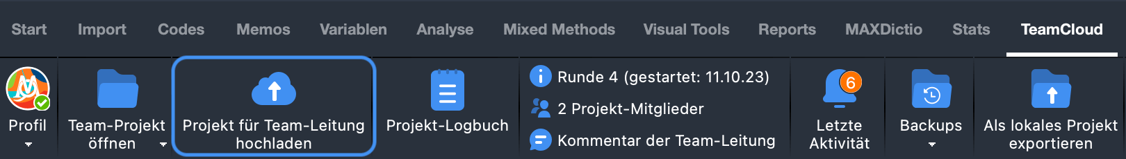 TeamCloud-Ribbon aus Sicht eines Team-Mitglieds TeamCloud-Ribbon aus Sicht eines Team-Mitglieds