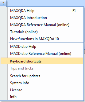 Short Cuts in the MAXQDA manual Short Cuts