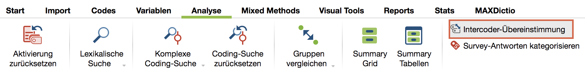 Starten der Intercoder-Funktion auf dem Tab Analyse Starten der Intercoder-Funktion auf dem Tab Analyse