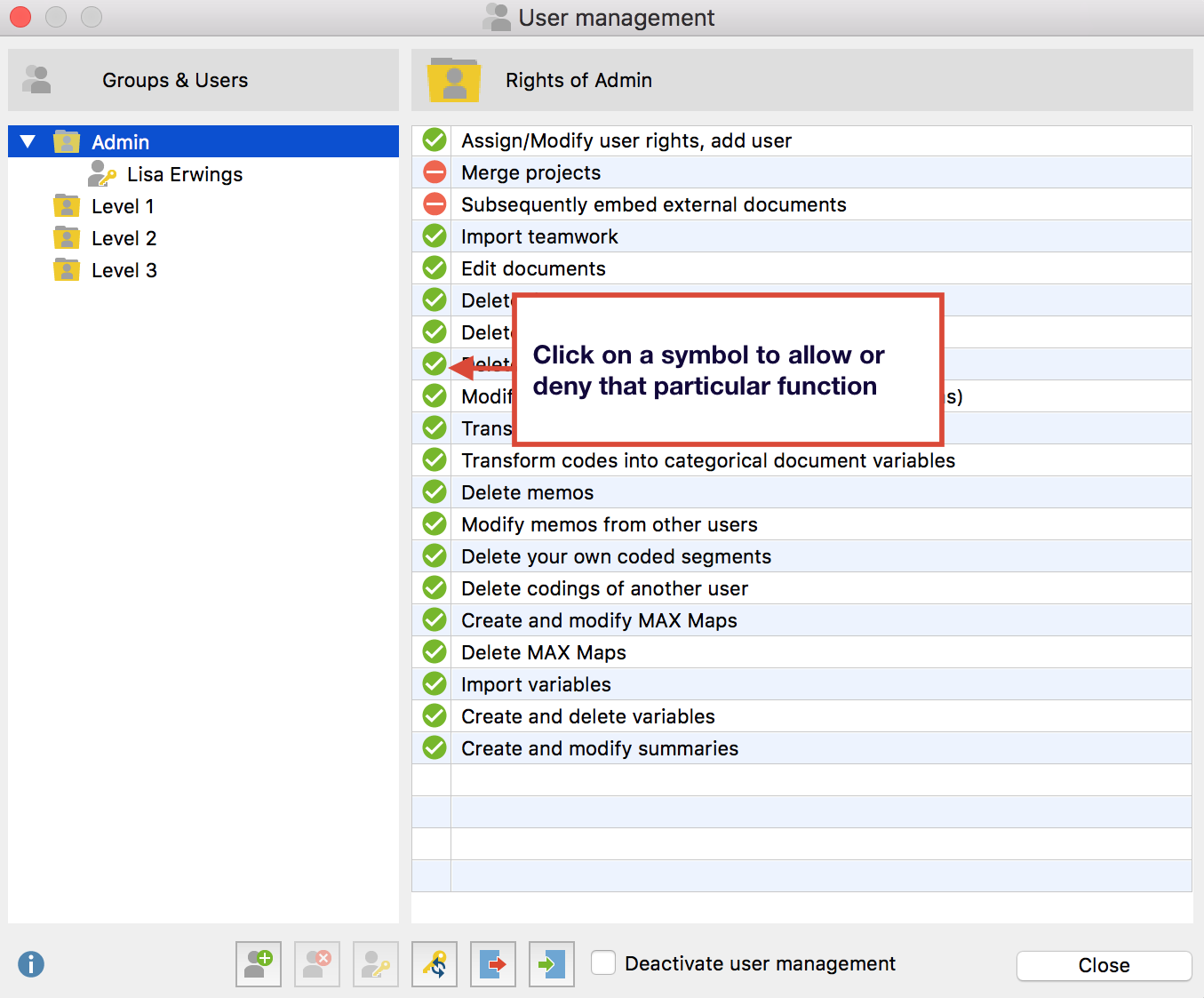Admin system in MAXQDA