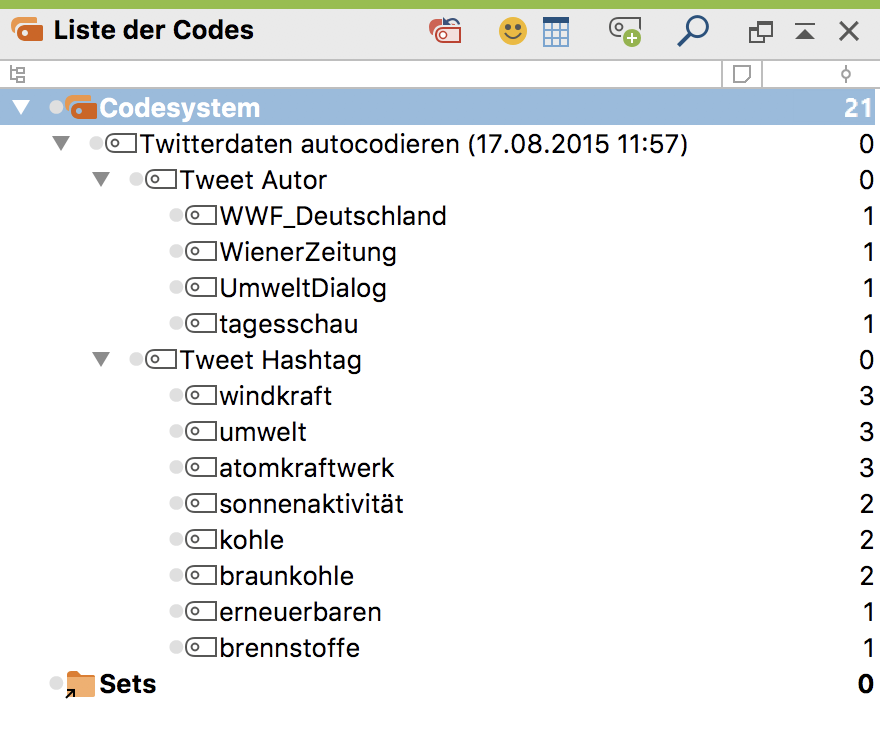 Der automatisch erzeugte Code in der „Liste der Codes“ Der automatisch erzeugte Code in der „Liste der Codes“