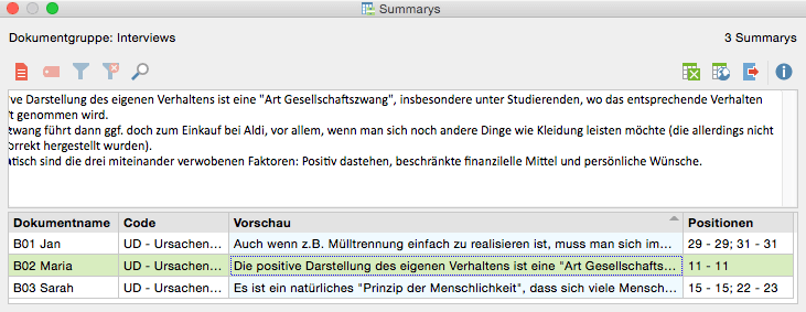 Übersicht Summaries
