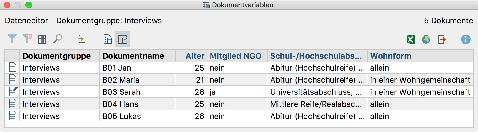 Dateneditor (Dokumentvariablen) Dateneditor (Dokumentvariablen)