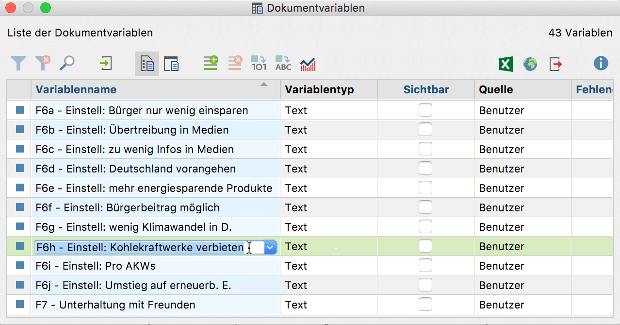 Variable in der „Liste der Dokumentvariablen“ Variable in der „Liste der Dokumentvariablen“