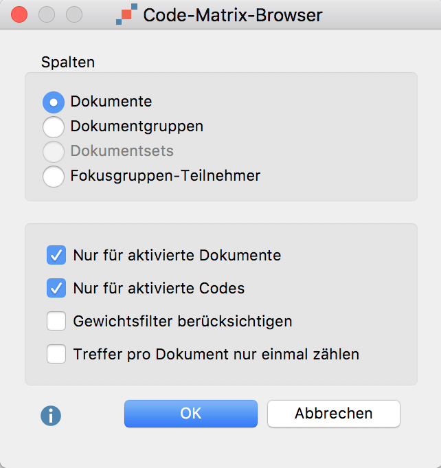 Optionen einstellen für die Darstellung des Code-Matrix-Browser Optionen einstellen für die Darstellung des Code-Matrix-Browser
