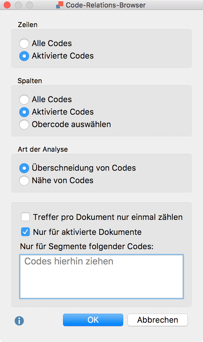 Optionen einstellen für die Darstellung des Code-Matrix-Browser
Optionen einstellen für die Darstellung des Code-Matrix-Browser