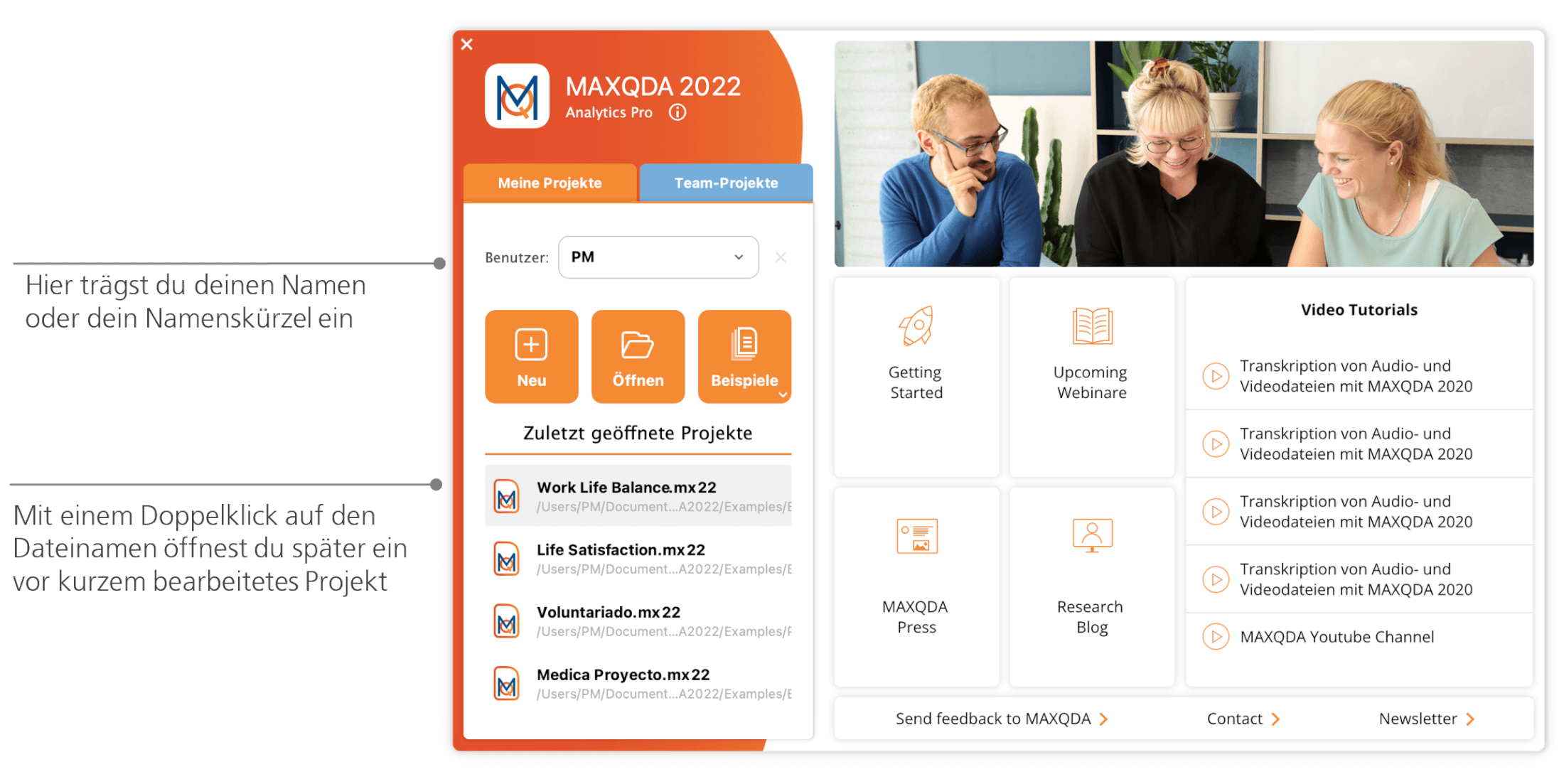 MAXQDA Start-Dialog