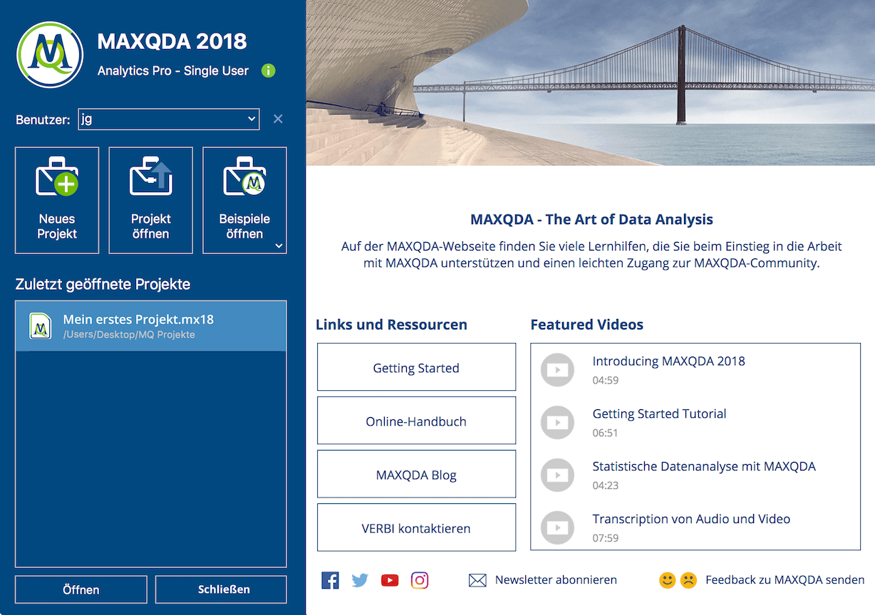 Der MAXQDA-Startdialog