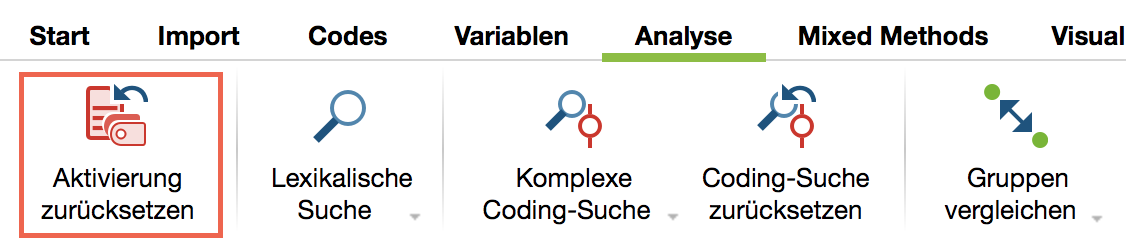 Quickbutton „Aktivierung zurücksetzen“ in auf dem Tab „Analyse“ Quickbutton „Aktivierung zurücksetzen“ in auf dem Tab „Analyse“