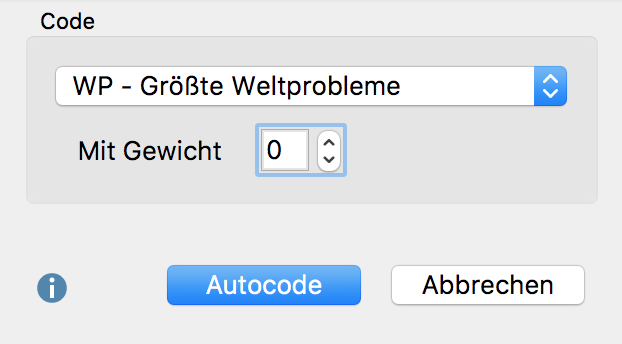Optionen für das automatische Codieren der Codings in der „Liste der Codings“ Optionen für das automatische Codieren der Codings in der „Liste der Codings“