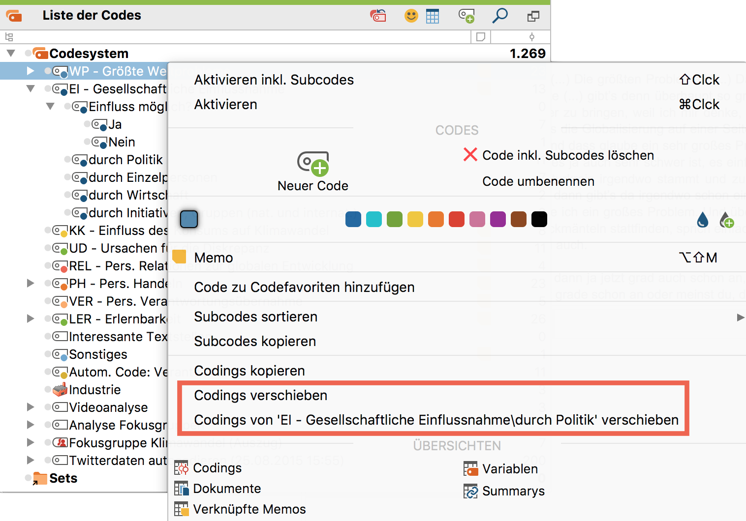 Codings verschieben Codings verschieben
