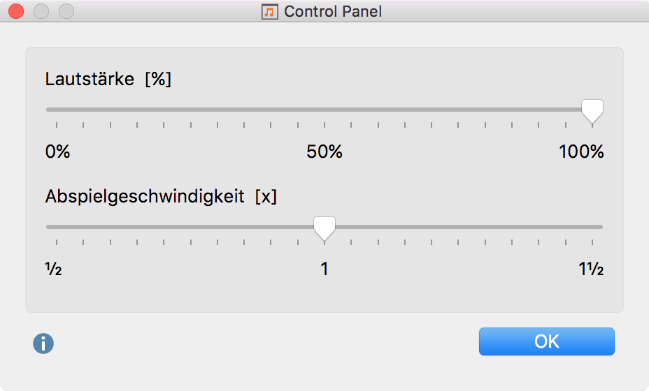 Lautstärke und Geschwindigkeit einstellen im „Control Panel“ Lautstärke und Geschwindigkeit einstellen im „Control Panel“ - Transkription in MAXQDA