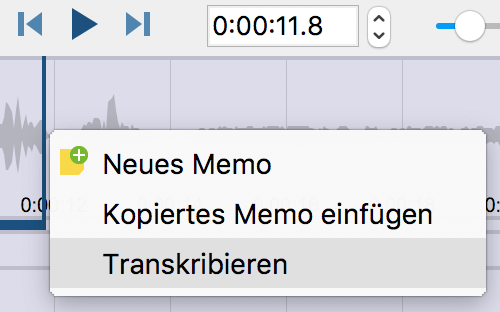 Transkription eines markierten Videoclips starten