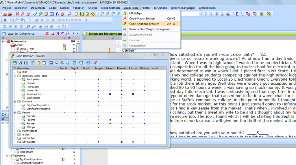 Funktionen vom Code-Relations-Browser in MAXQDA Funktionen vom Code Relations Browser in MAXQDA