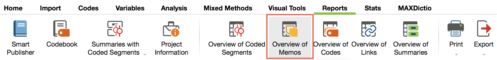 Open the Overview of memos in the Reports tab Open the Overview of memos in the Reports tab