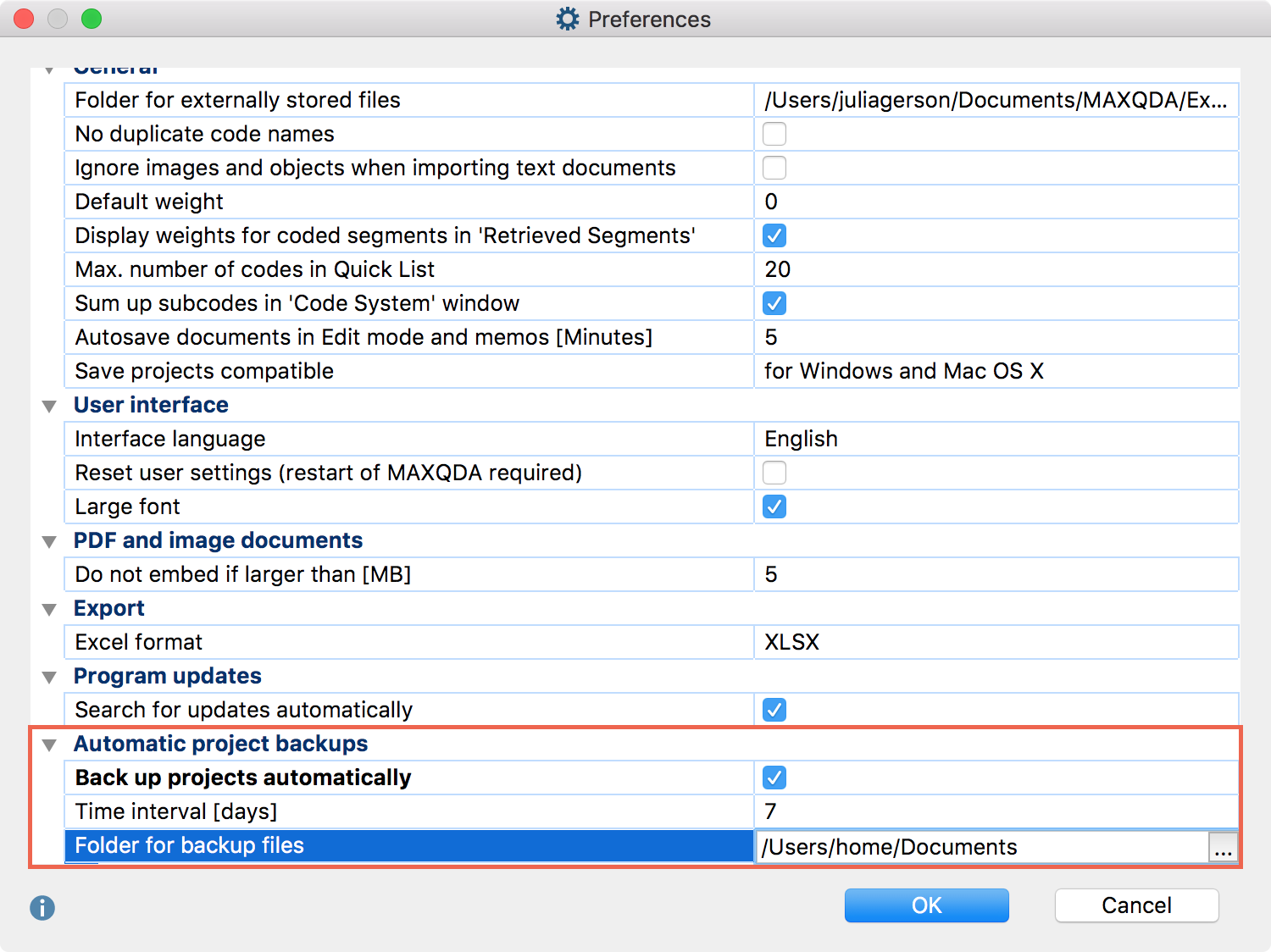 Automatic backup preferences Automatic backup preferences