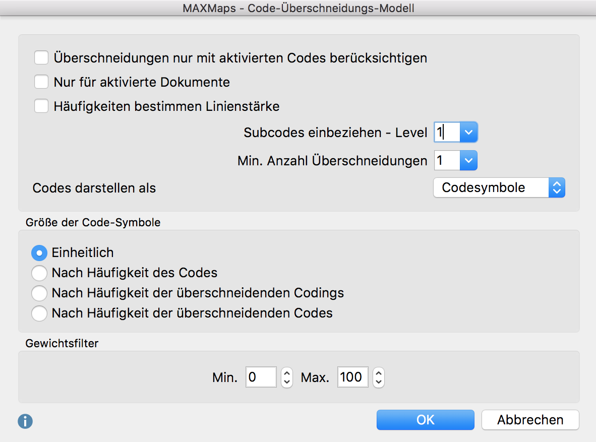 Auswahloptionen für Codes bzw. Subcodes Auswahloptionen für Codes bzw. Subcodes