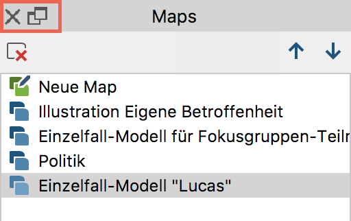 Symbole zum Schließen / Ausdocken der „Liste der Maps“ Symbole zum Schließen / Ausdocken der „Liste der Maps“