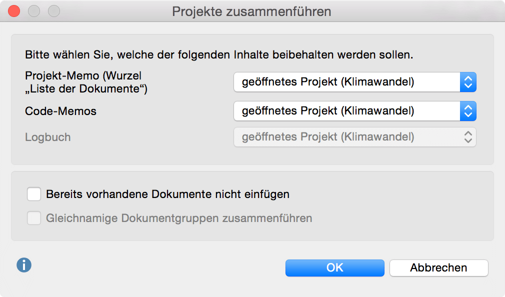 Projekte zusammenführen